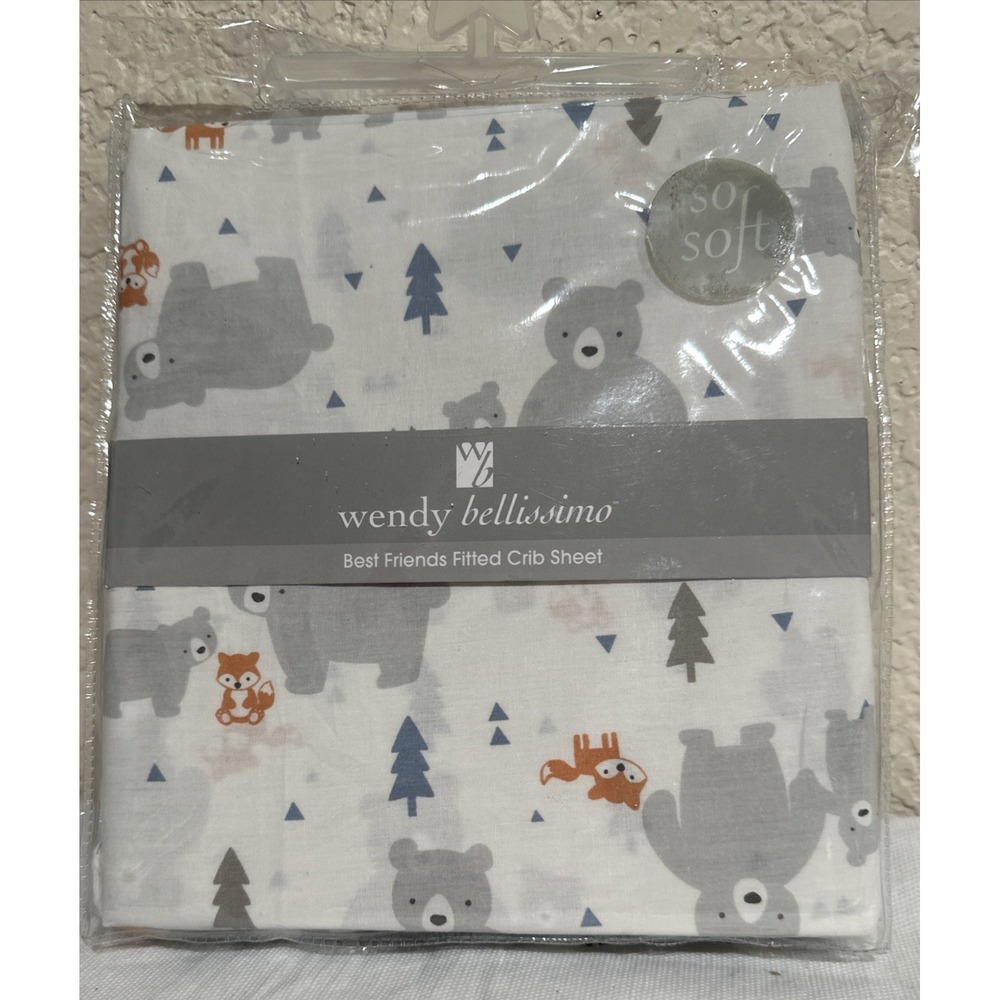 Wendy Bellissimo Fitted Crib Sheet Woodland Fox Bear Baby Infant Girl Boy NEW